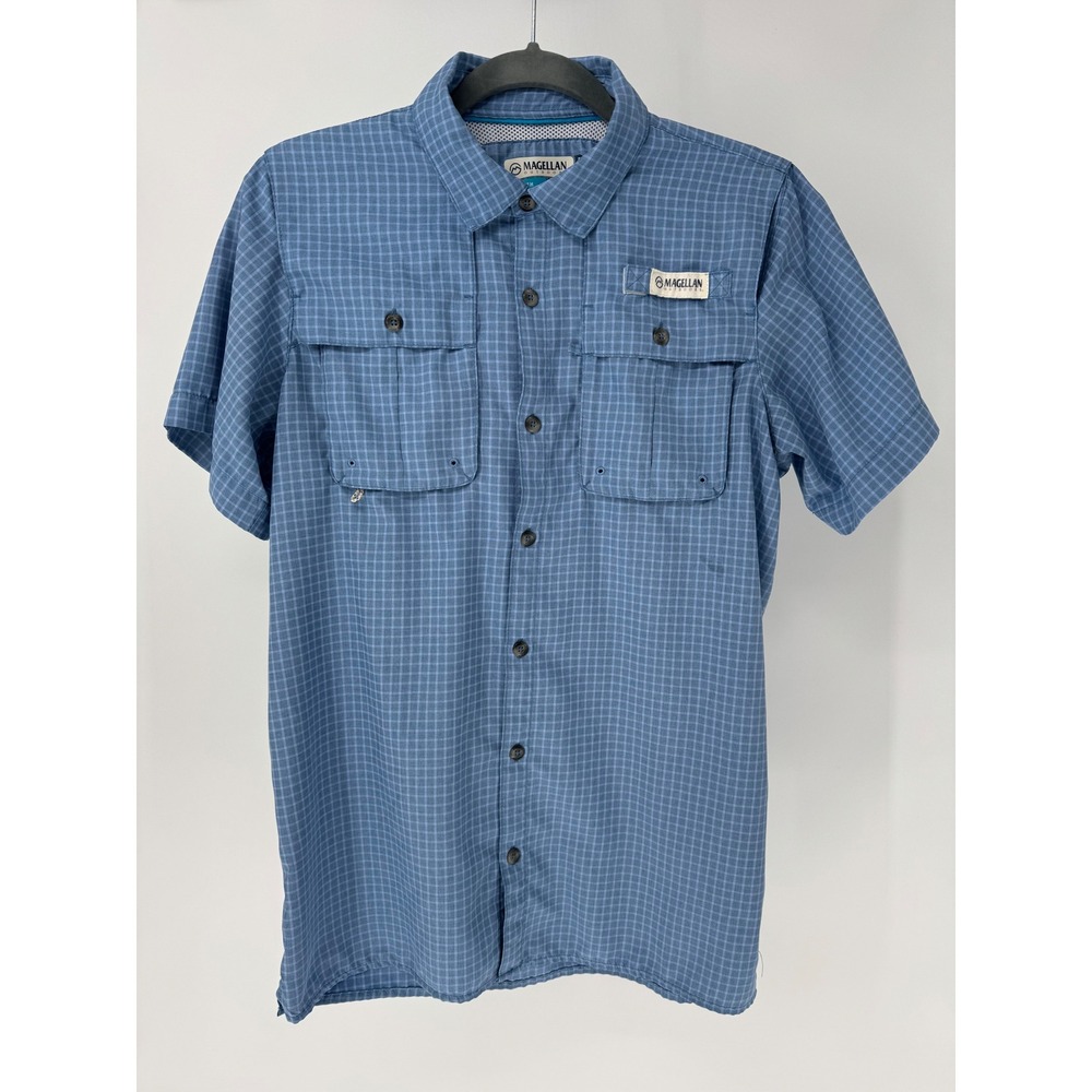 Magellan‎ Outdoors Kids Blue Plaid Short Sleeve Fishing Shirt Size XL 18-20